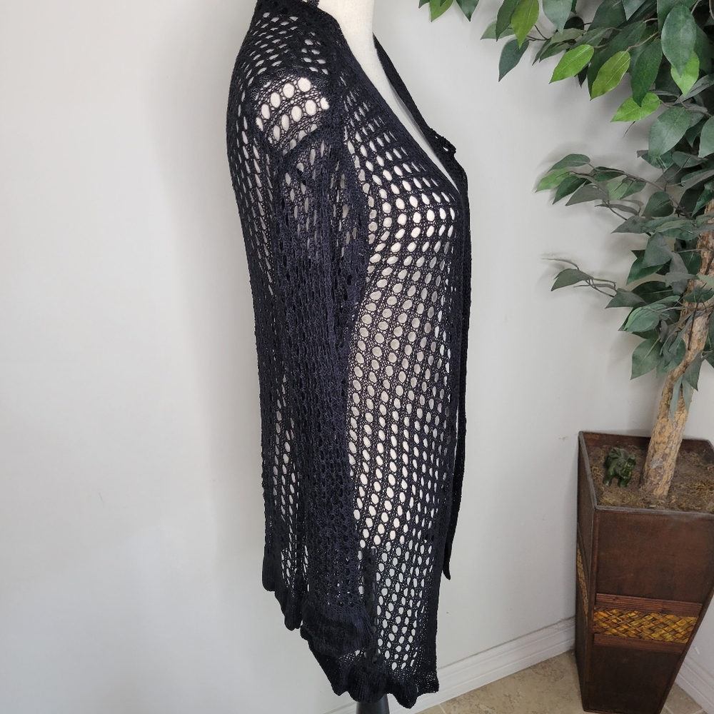 NEW Black Flounce Sleeve Knit Sheer Cardigan - Picture 7 of 8